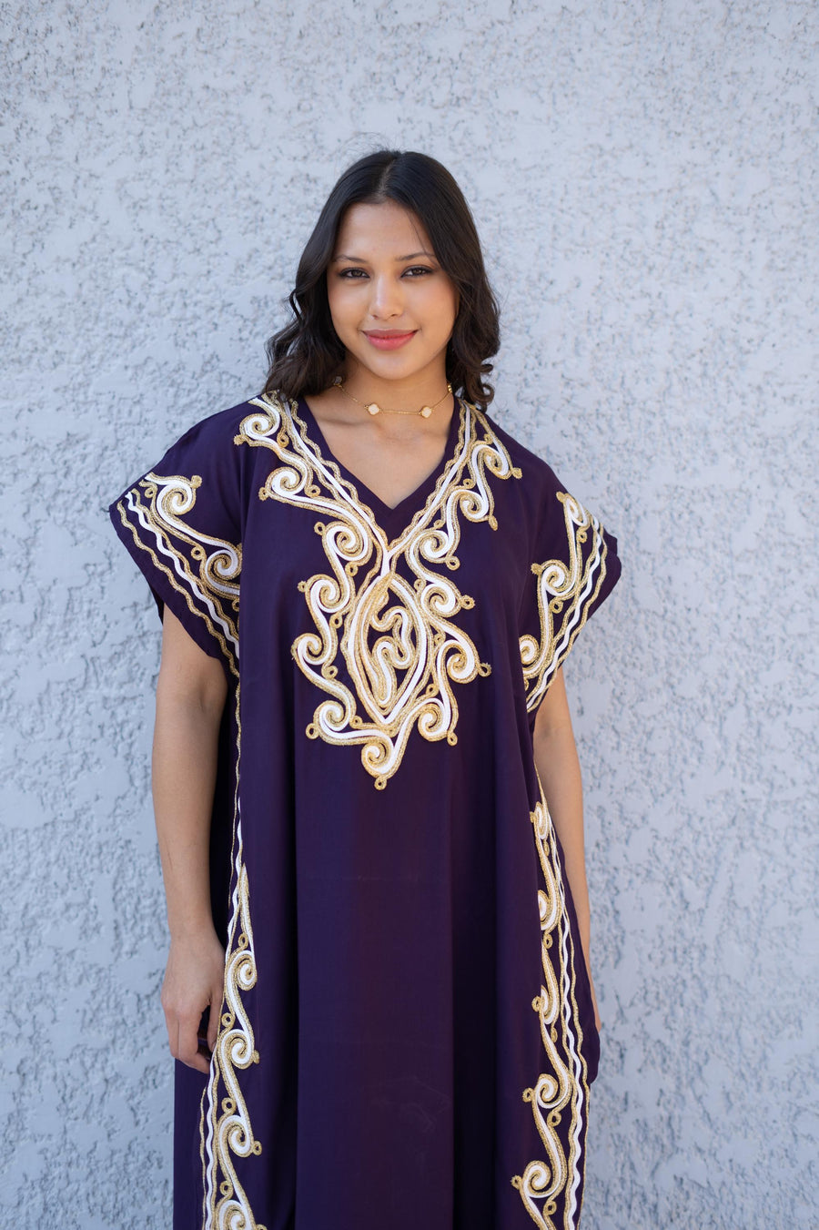 Gold detailed Purple hand embroidered caftan, women's caftan, Cotton Kaftan, Cotton caftan women, caftan, embroidered caftan 01-25