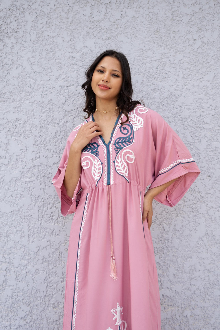 Salmon Pink Hand embroidered caftan, Cotton caftan dress, African women clothing, Caftans for women, Boho Kaftan for women