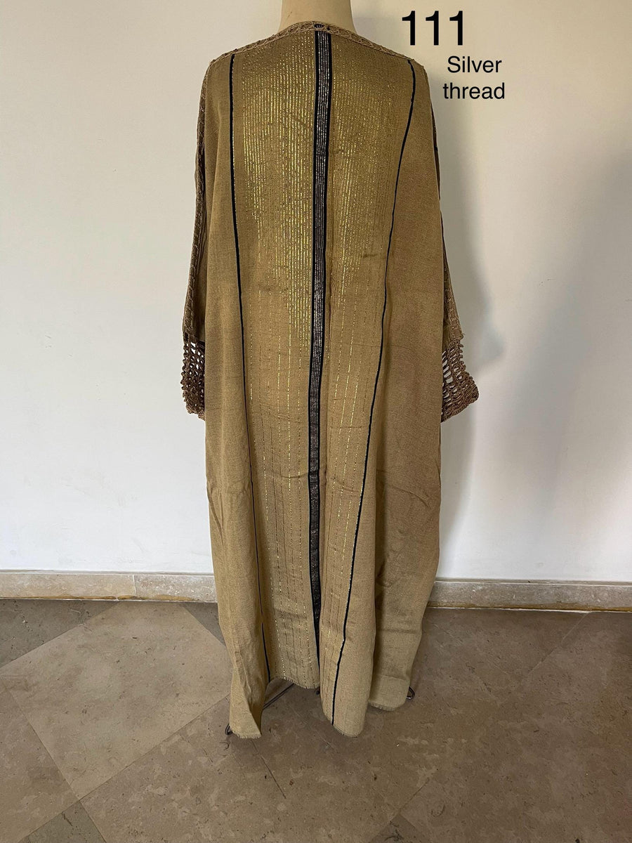 Egyptian Goddess Gold hand loomed Winter Abaya, Gold threads and crochet detail Abaya, Black Kimono, Boho Kimono, Abaya, Handmade Abaya