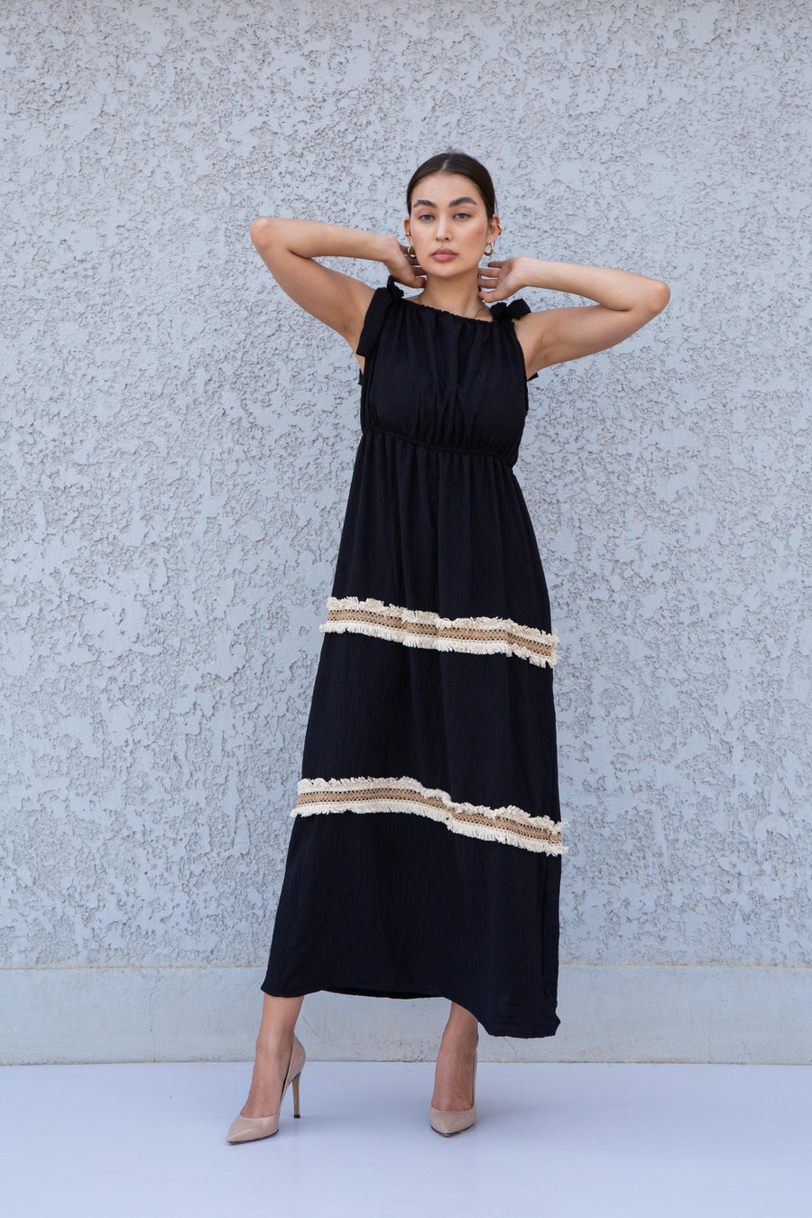Boho Black strap embroidered caftan dress, Linen/poly caftan dress, Caftans for women, Loose fit caftan, caftans for women,