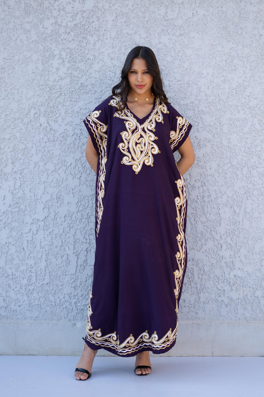 Gold detailed Purple hand embroidered caftan, women's caftan, Cotton Kaftan, Cotton caftan women, caftan, embroidered caftan 01-25
