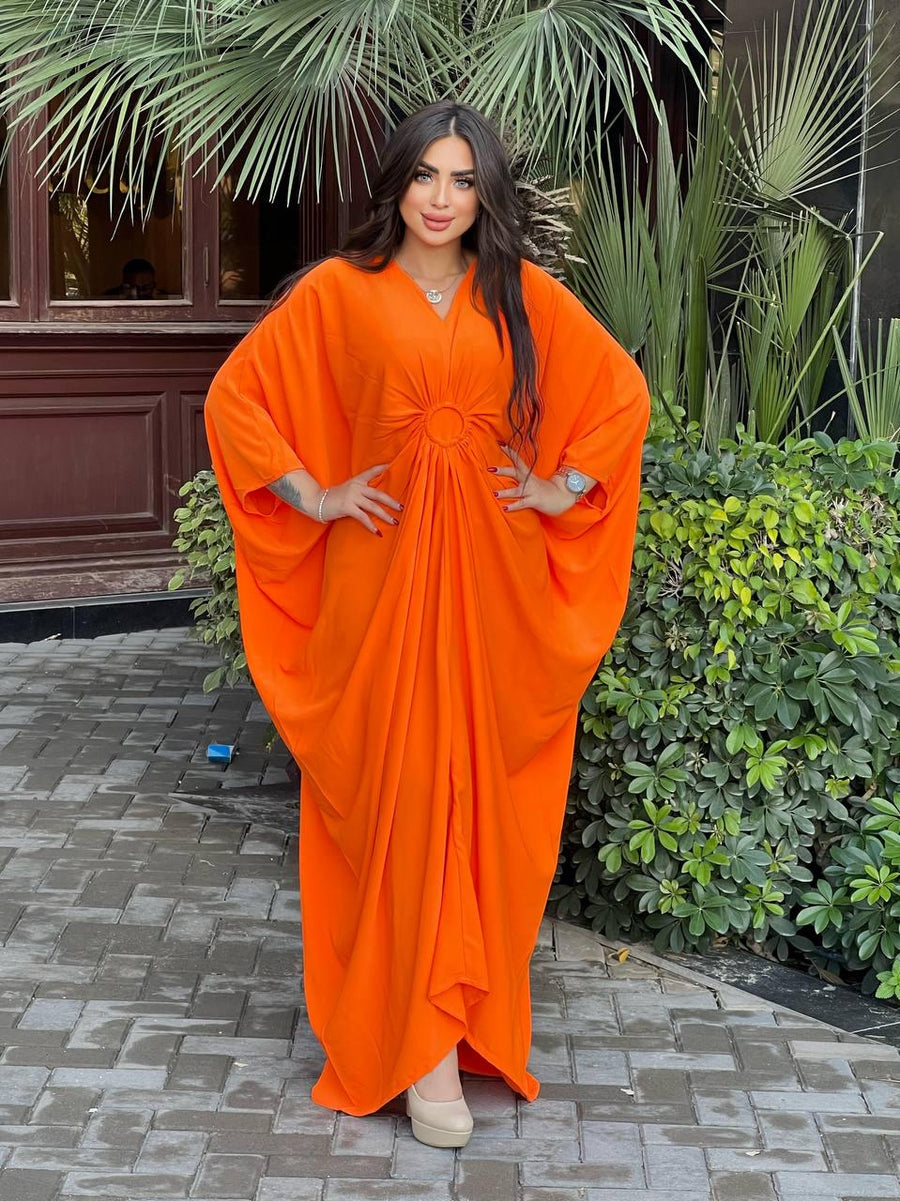 Elegant Orange butterfly Plus size Caftan for women, Loose fit Classy Crepe Caftan, Kaftan, Kaftans, Moroccan Caftan