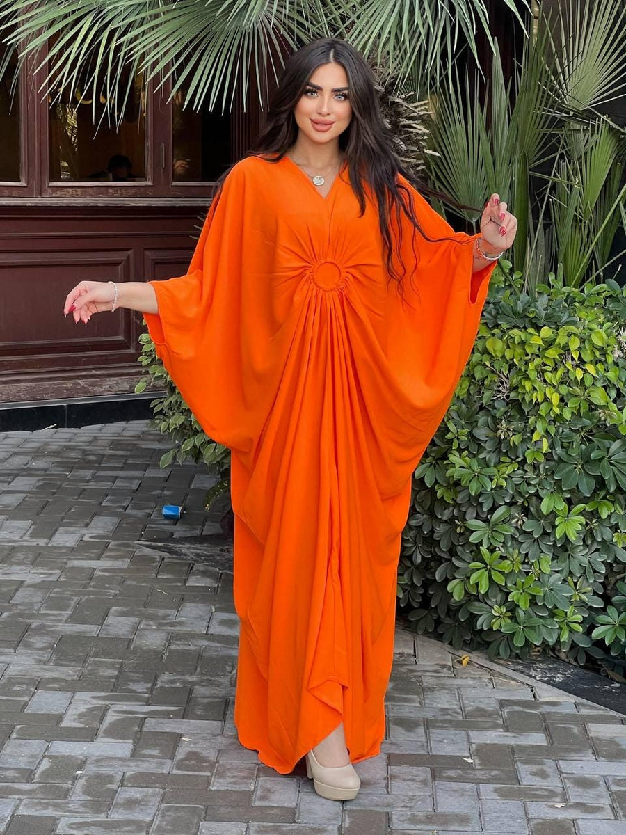 Elegant Orange butterfly Plus size Caftan for women, Loose fit Classy Crepe Caftan, Kaftan, Kaftans, Moroccan Caftan
