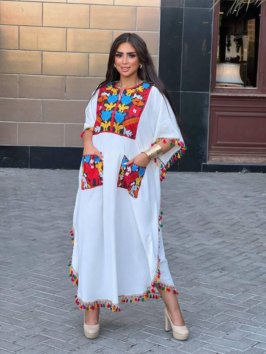 Boho Tunic embroidered kaftan with pockets, embroidered tunic kaftan, cotton embroidered tunic dress, Summer tunic, vacation tunic