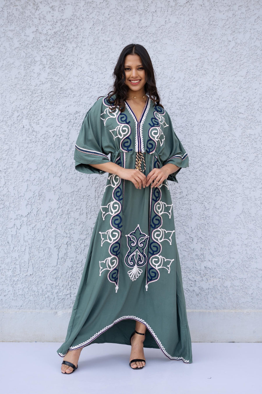 Teal Turquoise embroidered caftan, Cotton caftan dress, African women clothing, Boho maxi dress, Bohemian maxi dress, Boho summer caftan