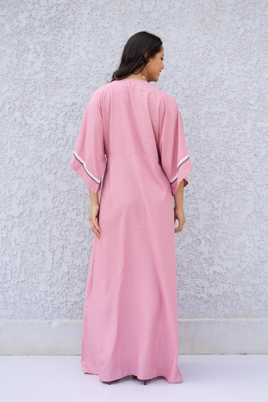 Salmon Pink Hand embroidered caftan, Cotton caftan dress, African women clothing, Caftans for women, Boho Kaftan for women