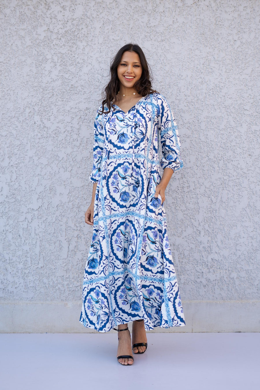 Summer blue print Kaftan Maxi dress with pockets, caftan dress, caftan Gipci Summer blue print Kaftan Maxi dress with pockets, caftan dress, caftan Gipci