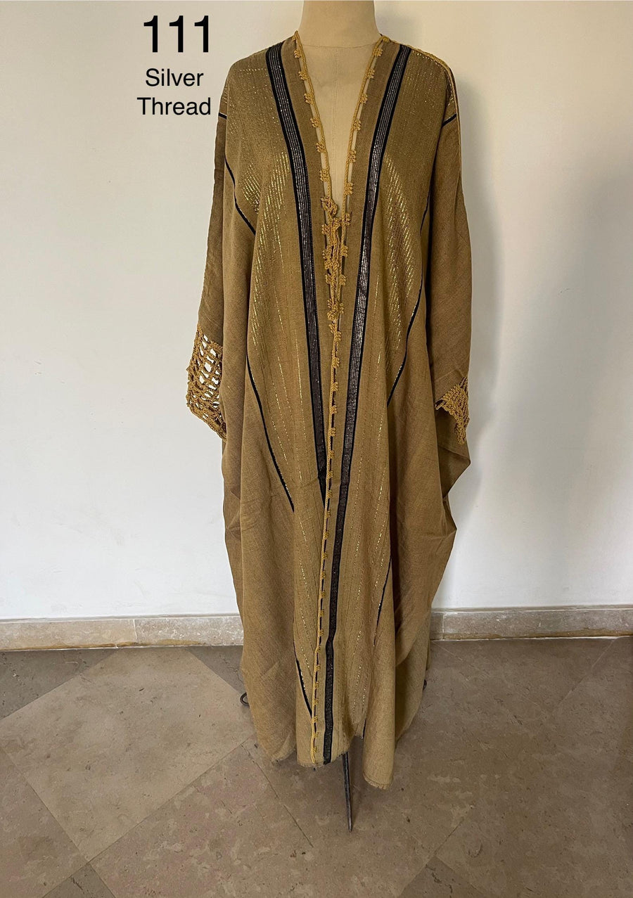 Egyptian Goddess Gold hand loomed Winter Abaya, Gold threads and crochet detail Abaya, Black Kimono, Boho Kimono, Abaya, Handmade Abaya