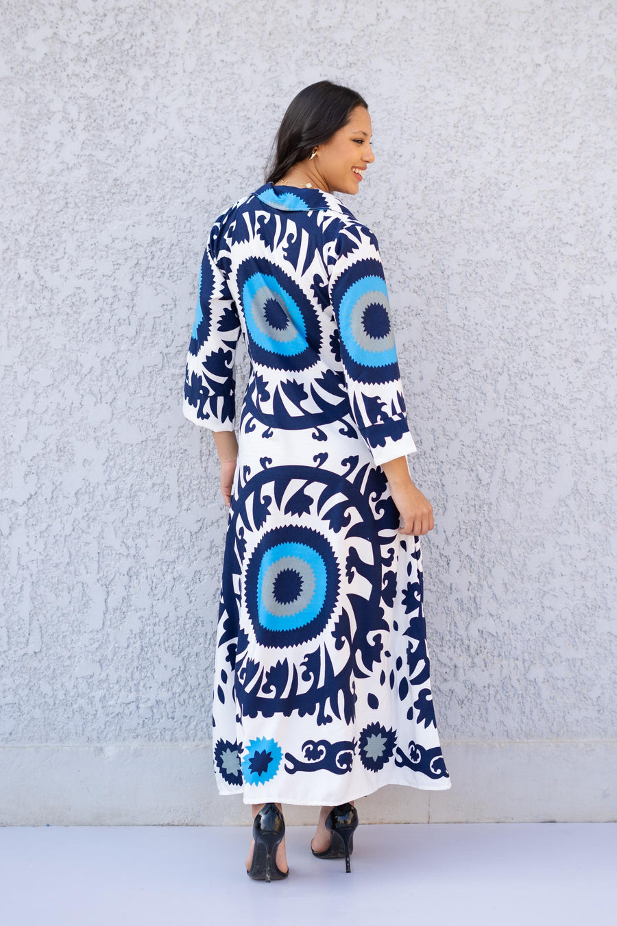 Beautiful sea blue print Caftan dress, Caftans for women, Elegant colorful boho dress, Blue women kaftan