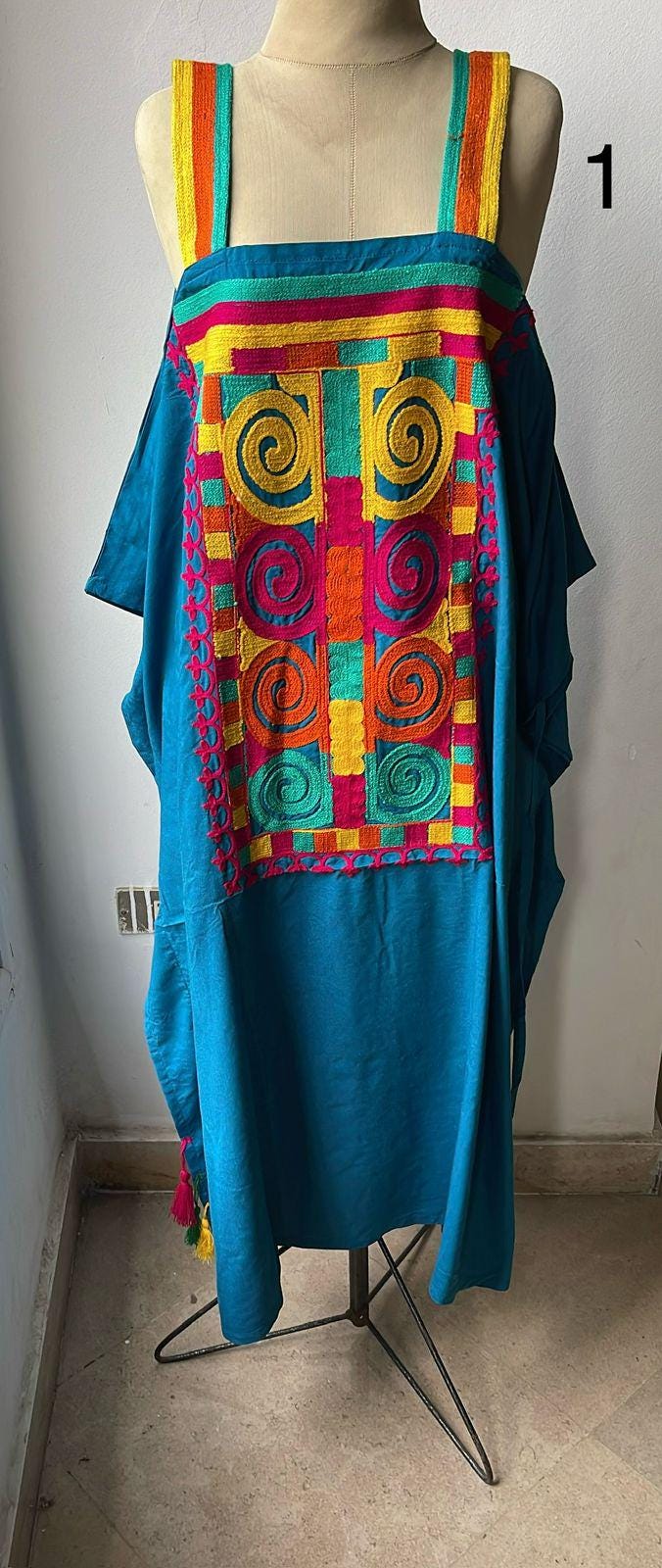 Blue strap embroidered caftan dress, Plus size caftan dress, Caftans for women, Loose fit caftan, caftans for women, Egyptian cotton caftan