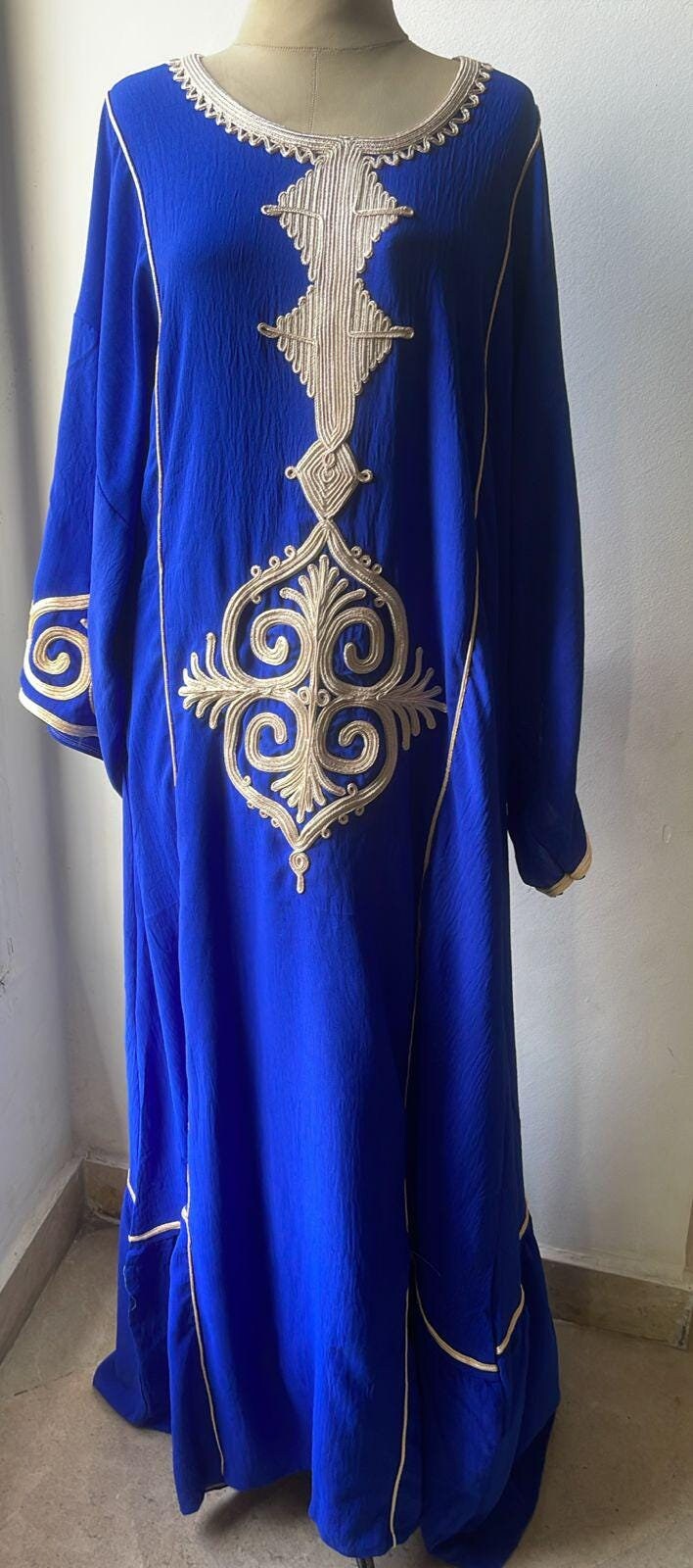Hand embroidered Mint/Blue Kaftan maxi dress, Kaftan maxi, Cotton caftan women, caftan, Chic embroidered caftan, Egyptian cotton 10-23