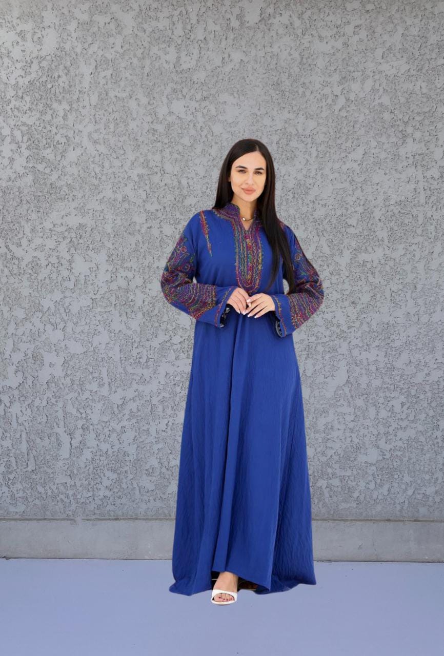 Chic blue flared sleeves hand embroidered Caftan, caftans for women, Kaftans, embroidered Caftan dress, Caftan maxi dress