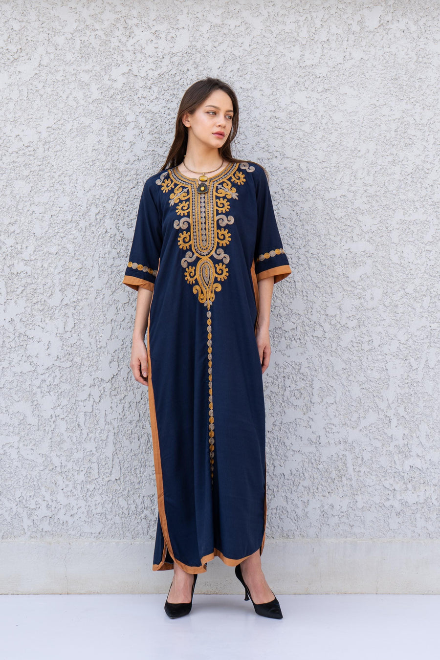 Colorful white cotton caftan, Short embroidered Cotton caftan dress, African women clothing, Bohemian maxi dress, Boho caftan, caftans