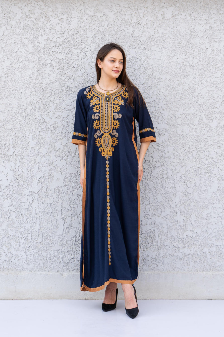 Colorful white cotton caftan, Short embroidered Cotton caftan dress, African women clothing, Bohemian maxi dress, Boho caftan, caftans