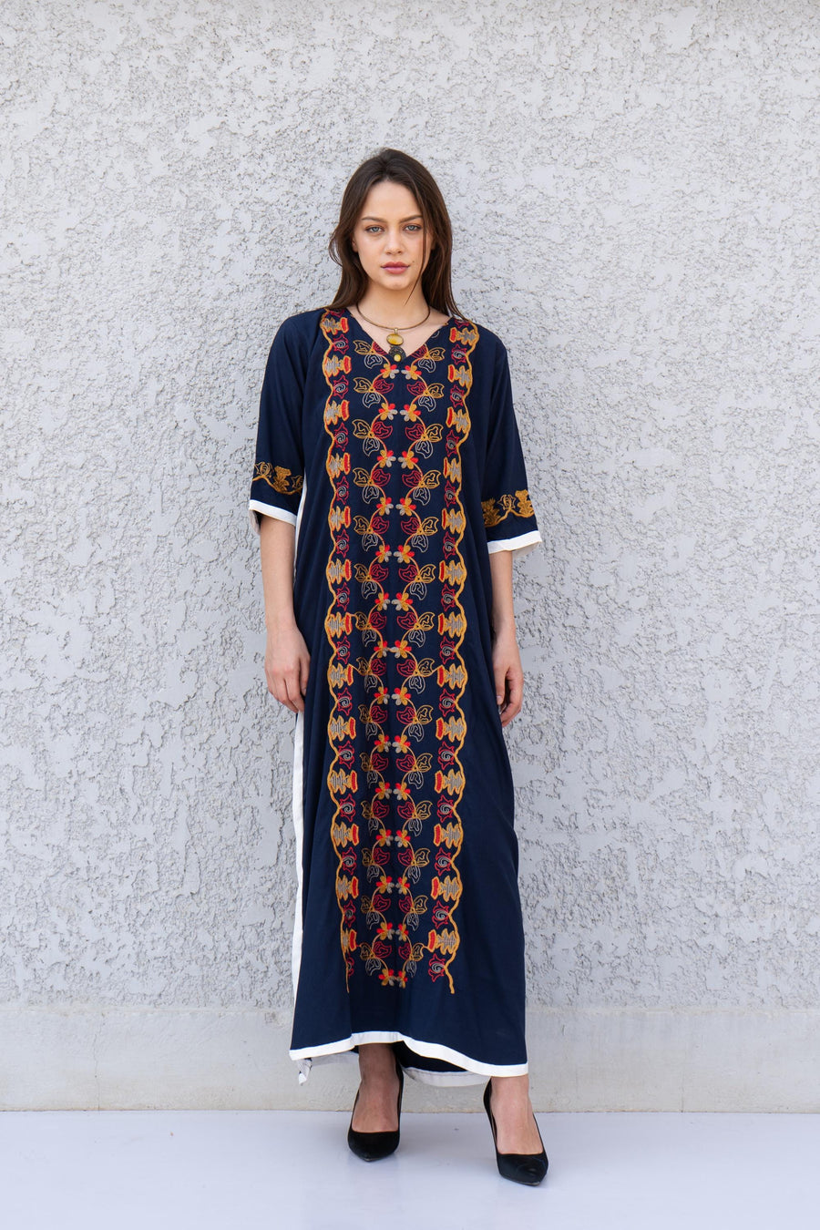 Colorful white cotton caftan, Short embroidered Cotton caftan dress, African women clothing, Bohemian maxi dress, Boho caftan, caftans