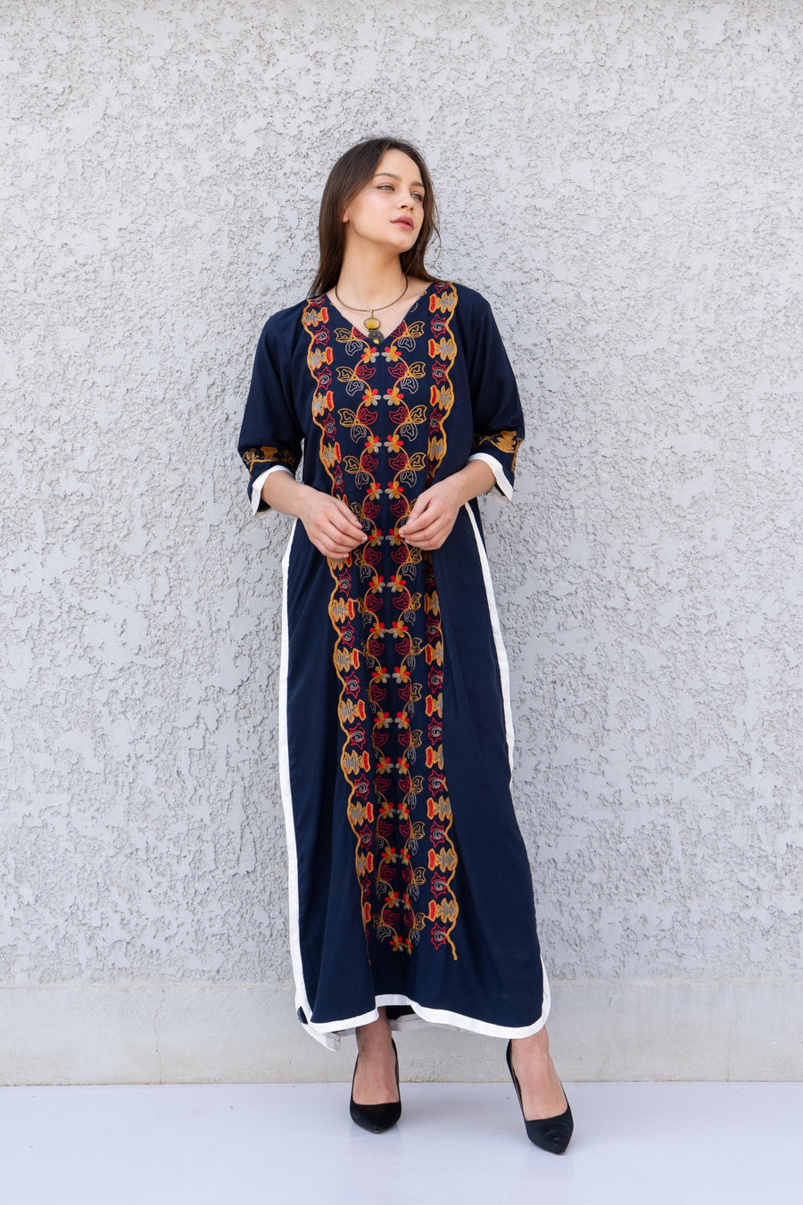 Colorful white cotton caftan, Short embroidered Cotton caftan dress, African women clothing, Bohemian maxi dress, Boho caftan, caftans