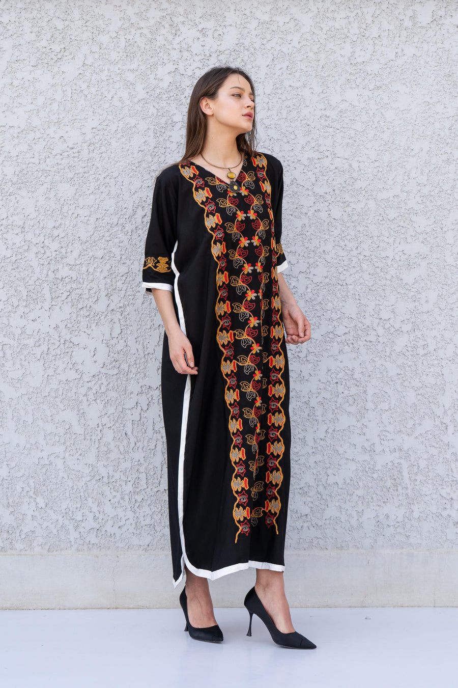 Colorful white cotton caftan, Short embroidered Cotton caftan dress, African women clothing, Bohemian maxi dress, Boho caftan, caftans