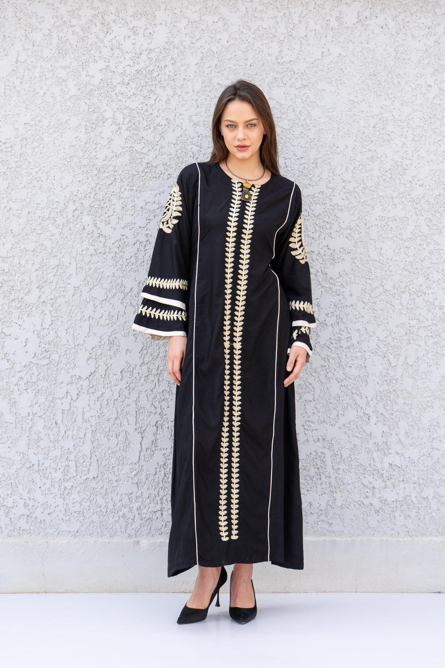 Elegant Royal blue embroidered kaftan dress, Cotton caftan women, Long sleeve caftan, Chic embroidered caftan, High quality Egyptian cotton