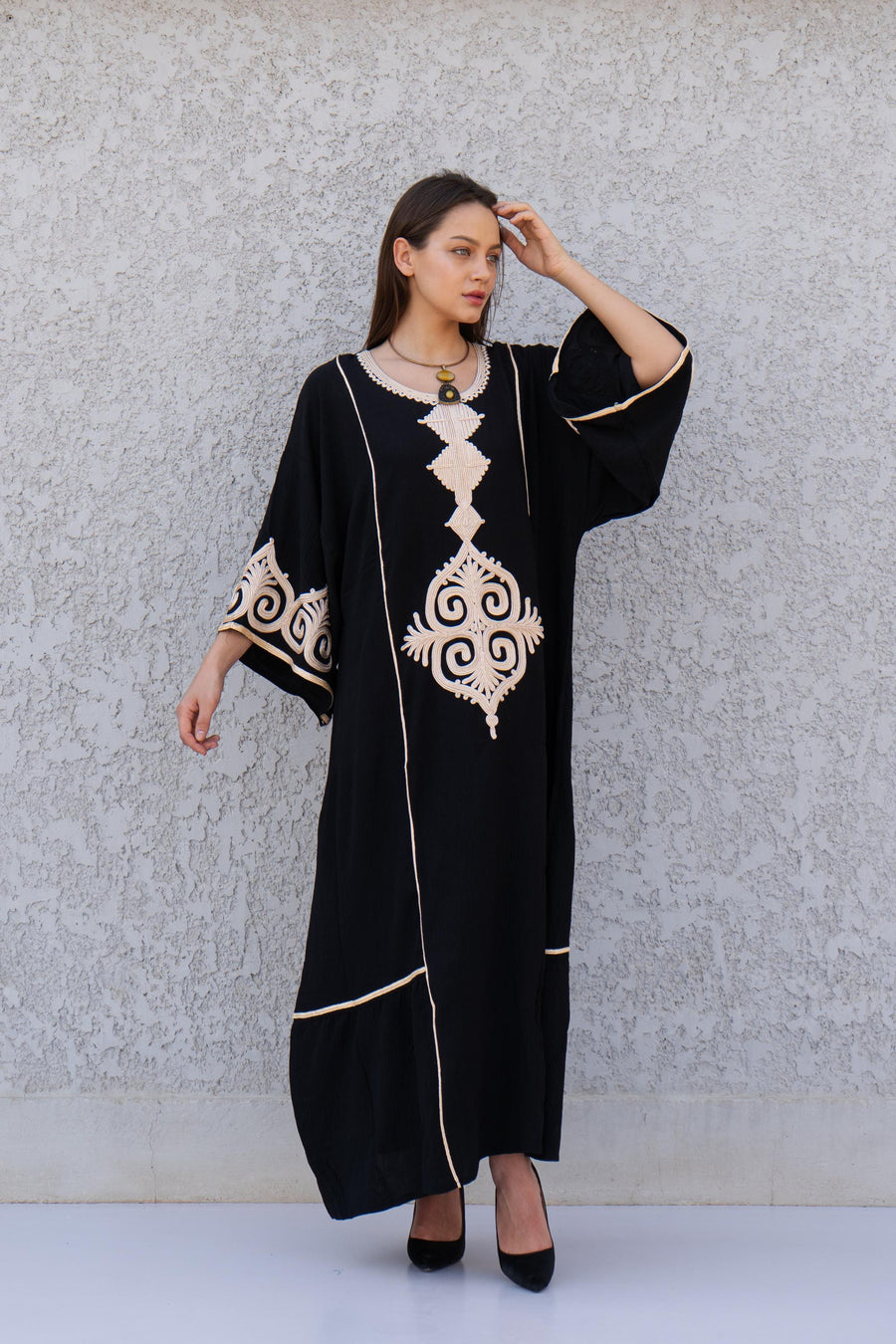 Hand embroidered Mint/Blue Kaftan maxi dress, Kaftan maxi, Cotton caftan women, caftan, Chic embroidered caftan, Egyptian cotton 10-23