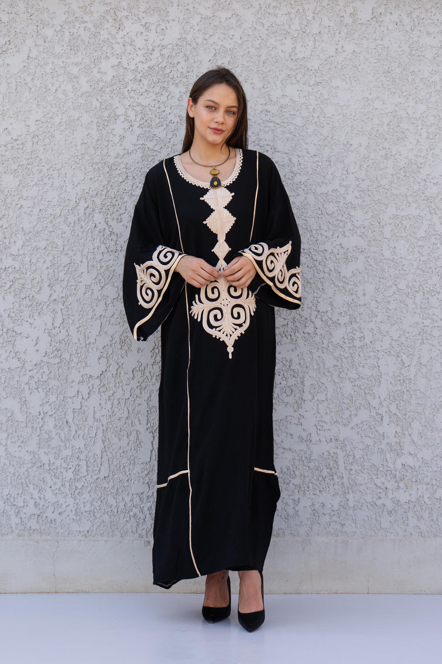 Hand embroidered Mint/Blue Kaftan maxi dress, Kaftan maxi, Cotton caftan women, caftan, Chic embroidered caftan, Egyptian cotton 10-23