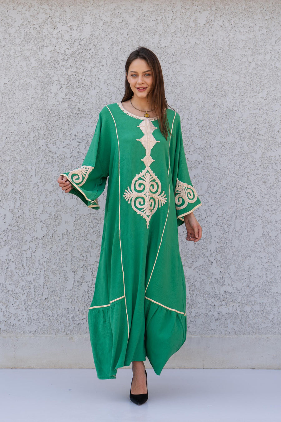 Hand embroidered Mint/Blue Kaftan maxi dress, Kaftan maxi, Cotton caftan women, caftan, Chic embroidered caftan, Egyptian cotton 10-23