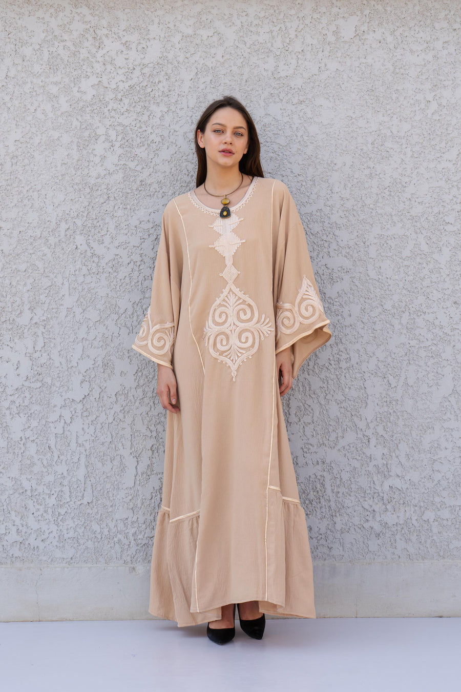 Hand embroidered Mint/Blue Kaftan maxi dress, Kaftan maxi, Cotton caftan women, caftan, Chic embroidered caftan, Egyptian cotton 10-23