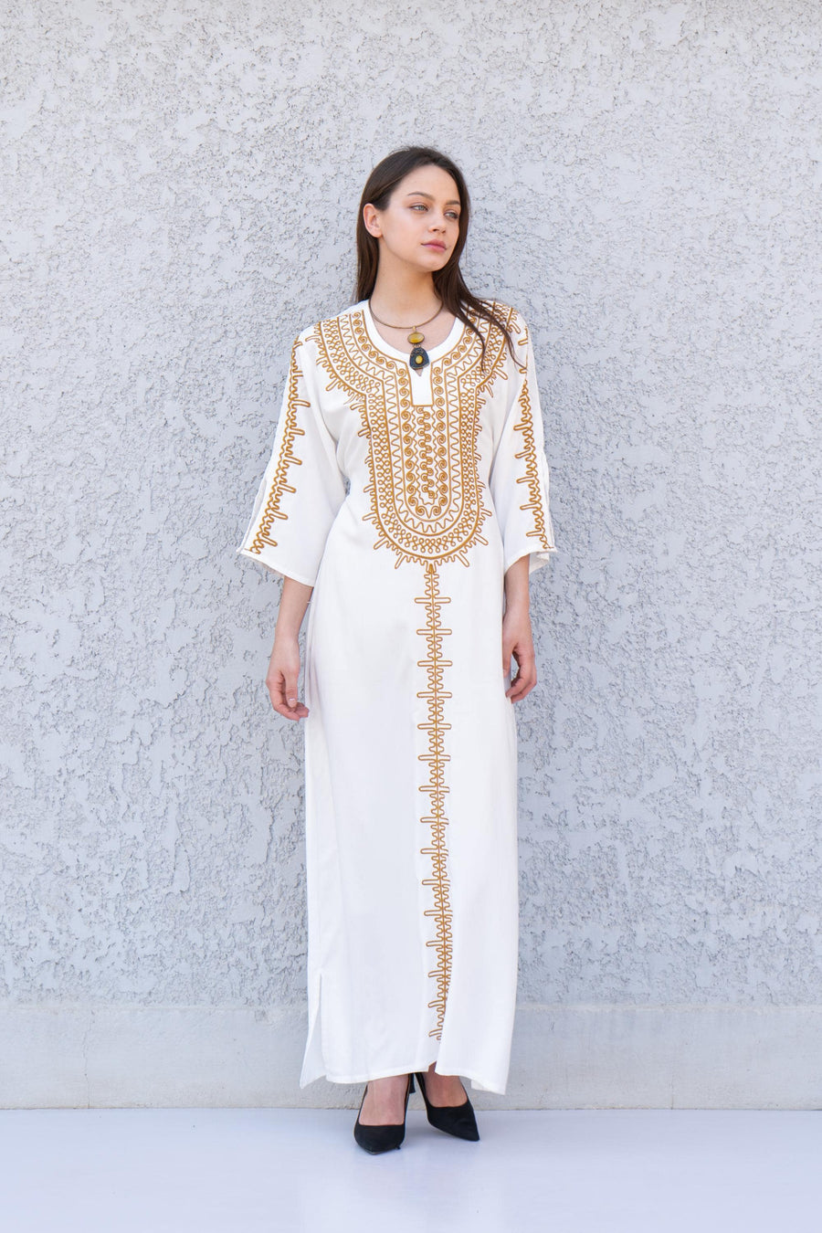White embroidered Maxi dress, women's caftan, wedding dress, embroidered Caftan dress, Caftan maxi dress, Caftans for women, Caftans