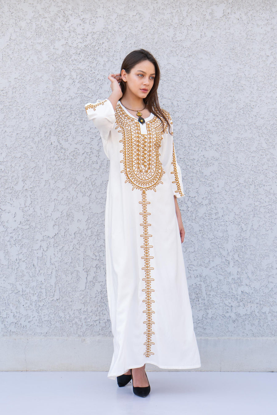 White embroidered Maxi dress, women's caftan, wedding dress, embroidered Caftan dress, Caftan maxi dress, Caftans for women, Caftans