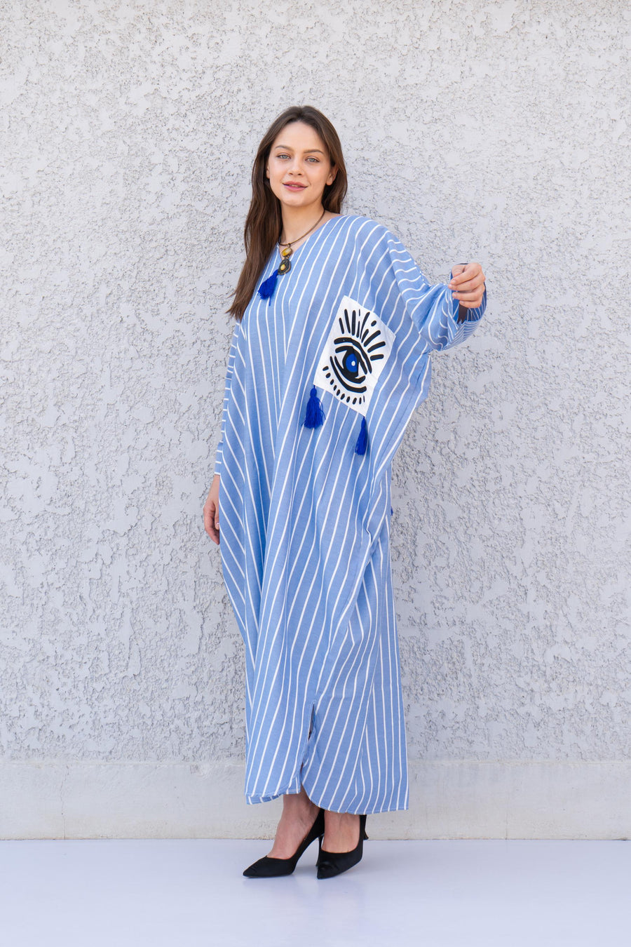 Comfortable evil eye blue caftan, chic caftans for women, Summer Kaftan, Summer kaftan, Caftans for women, caftan, kaftan