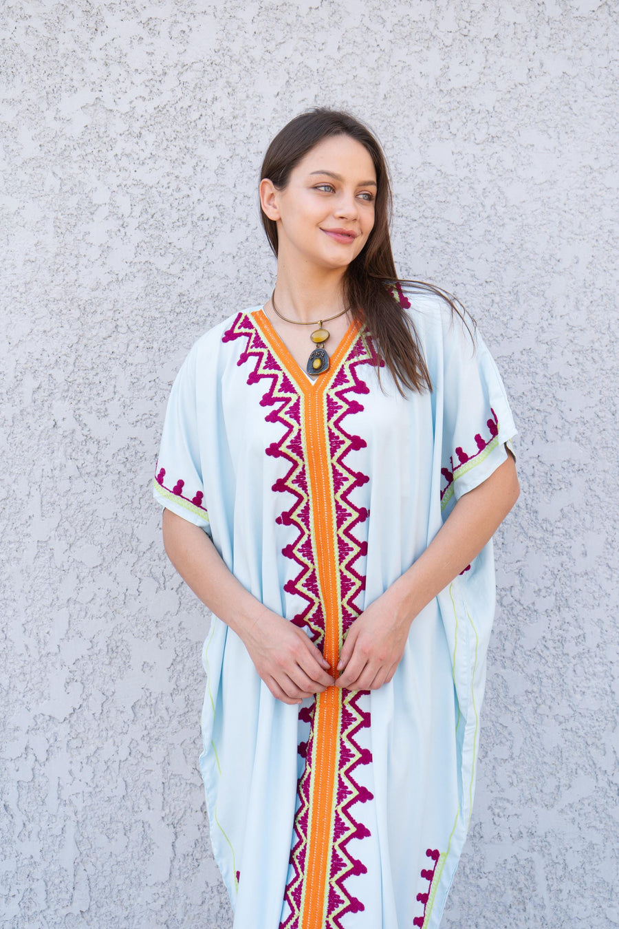 Plus size Turquoise cotton embroidered caftan, Cotton caftan, Plus size Kaftan, Free size Bohemian Caftan, Cotton Kaftan, Exotic Kaftan