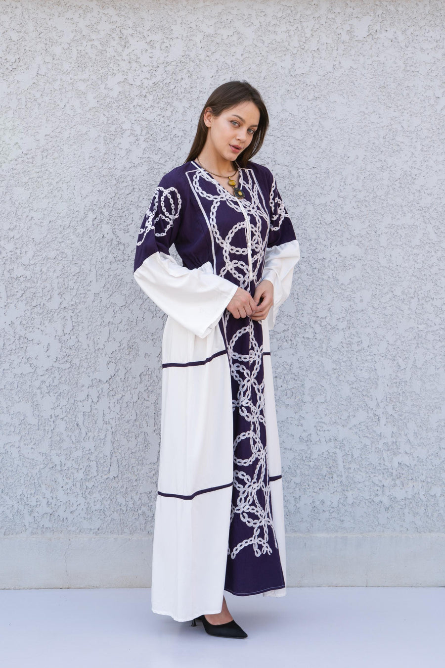 Classy Purple embroidered caftan maxi dress, Kaftan maxi dress, Cotton caftan women, caftan, Chic embroidered caftan, Egyptian cotton 07-24