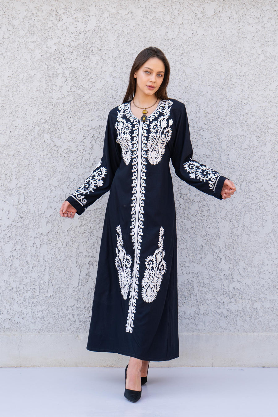 Navy Blue embroidered Cotton caftan for women, embroidered women Kaftan, Caftan maxi dress, Caftans for women, cotton caftan, caftans