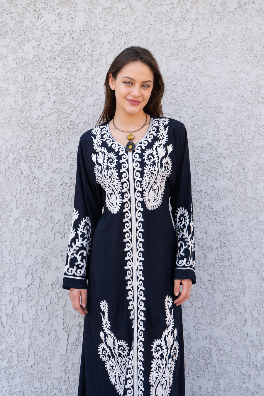 Navy Blue embroidered Cotton caftan for women, embroidered women Kaftan, Caftan maxi dress, Caftans for women, cotton caftan, caftans