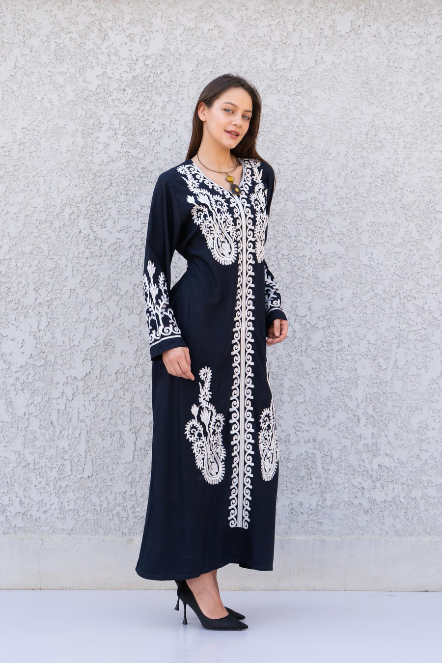 Navy Blue embroidered Cotton caftan for women, embroidered women Kaftan, Caftan maxi dress, Caftans for women, cotton caftan, caftans