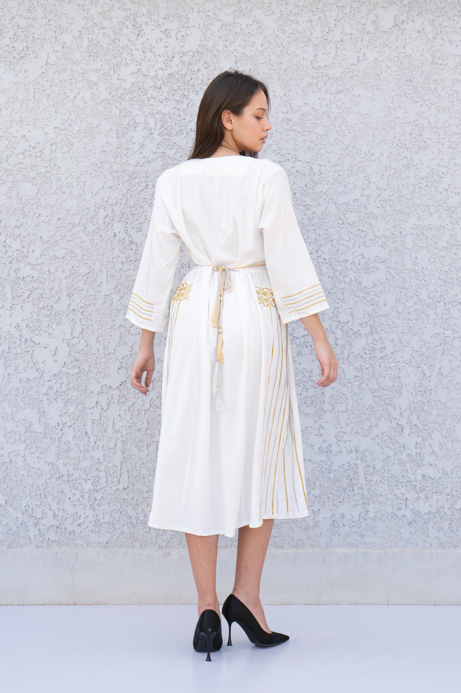 White gold embroidered Tunic dress for women, cotton tunic dress, embroidered tunic kaftan, Egyptian cotton. Summer, casual, home dress