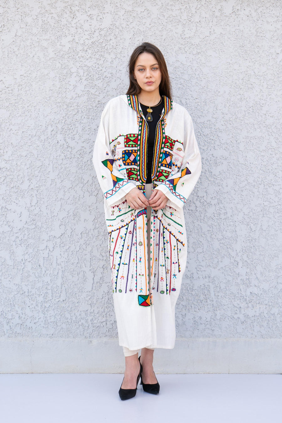Siwa hand embroidered Line Kimono, Unique one of a kind Linen Kimono, Bohemian Kimono, Kimonos, Boho Kimono, Oversized cotton Kimono