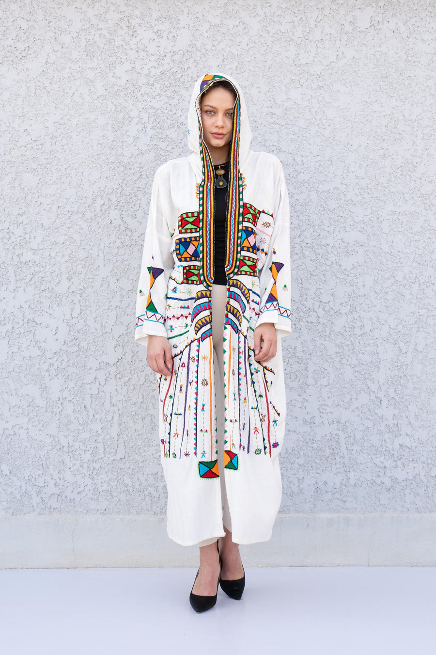 Siwa hand embroidered Line Kimono, Unique one of a kind Linen Kimono, Bohemian Kimono, Kimonos, Boho Kimono, Oversized cotton Kimono