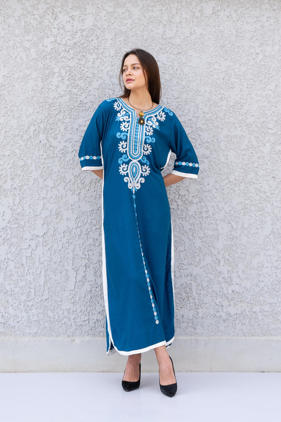 Colorful white cotton caftan, Short embroidered Cotton caftan dress, African women clothing, Bohemian maxi dress, Boho caftan, caftans