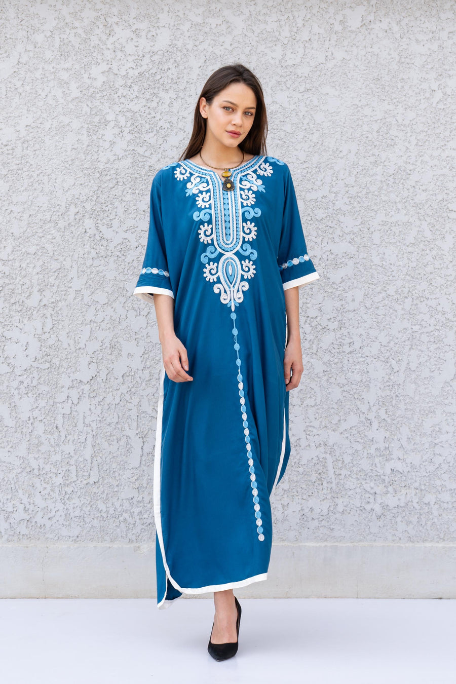 Colorful white cotton caftan, Short embroidered Cotton caftan dress, African women clothing, Bohemian maxi dress, Boho caftan, caftans