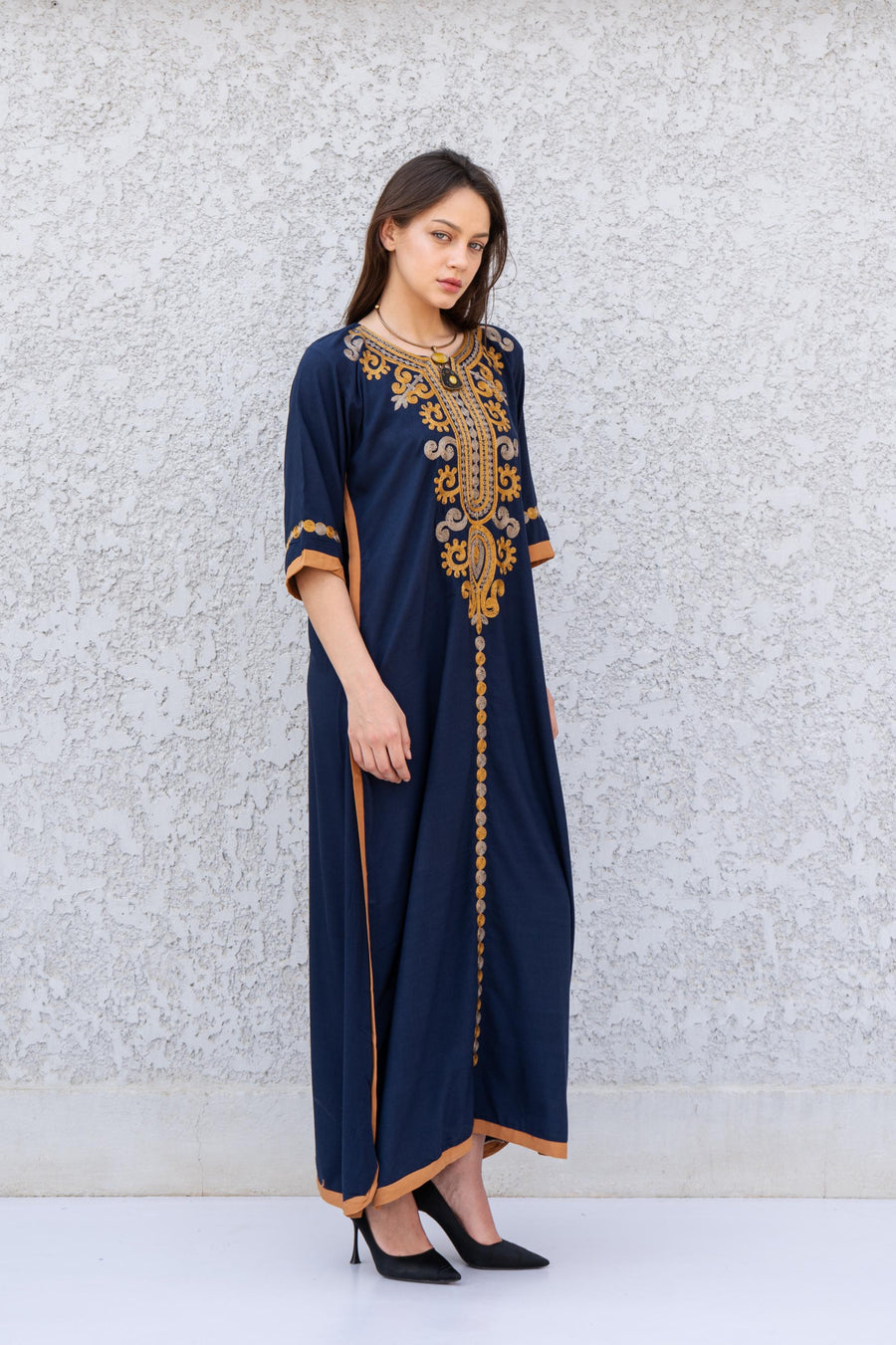 Colorful white cotton caftan, Short embroidered Cotton caftan dress, African women clothing, Bohemian maxi dress, Boho caftan, caftans