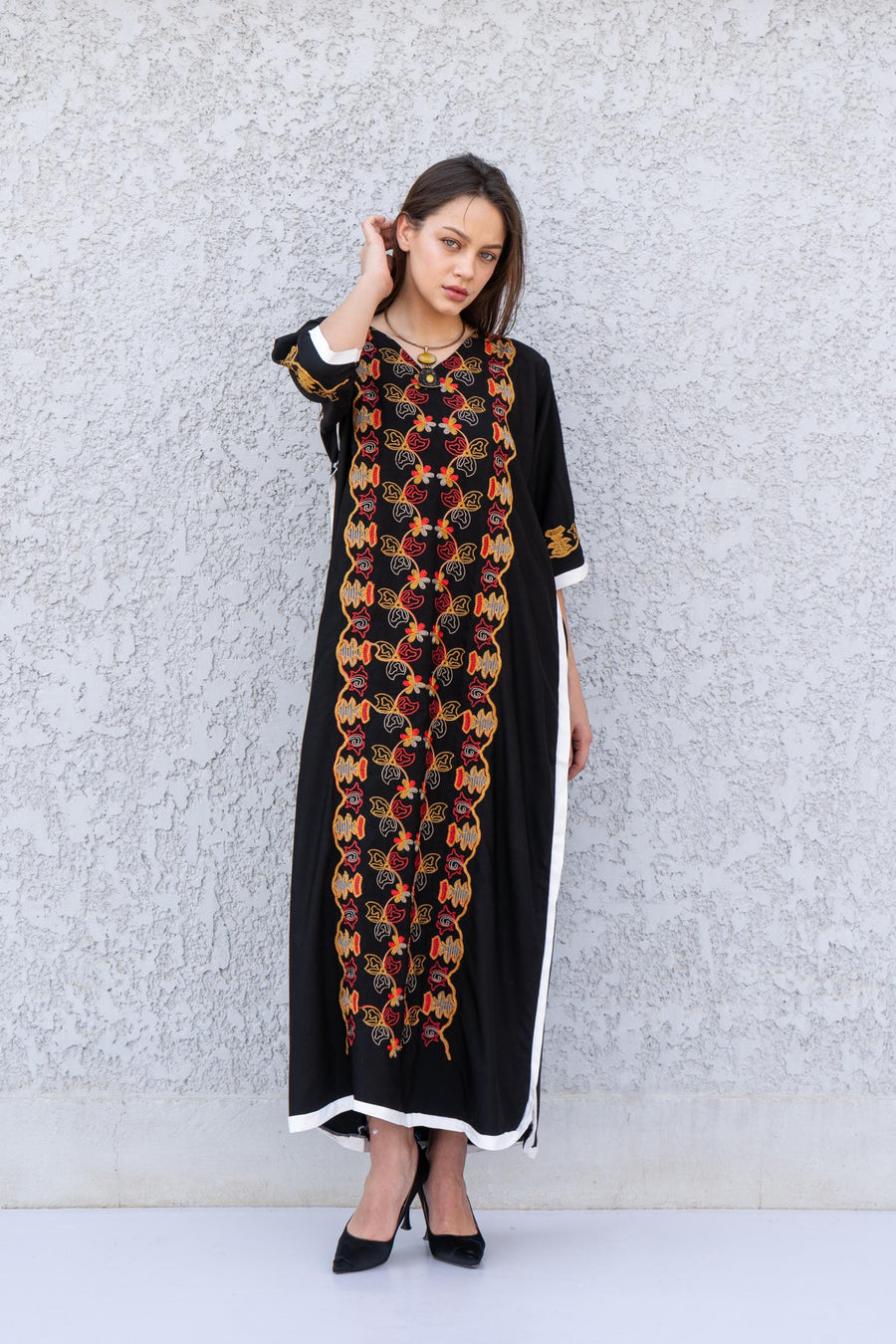 Colorful white cotton caftan, Short embroidered Cotton caftan dress, African women clothing, Bohemian maxi dress, Boho caftan, caftans