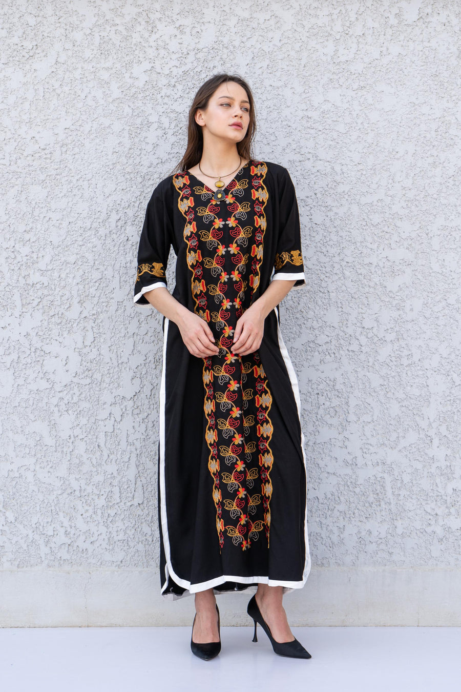 Colorful white cotton caftan, Short embroidered Cotton caftan dress, African women clothing, Bohemian maxi dress, Boho caftan, caftans
