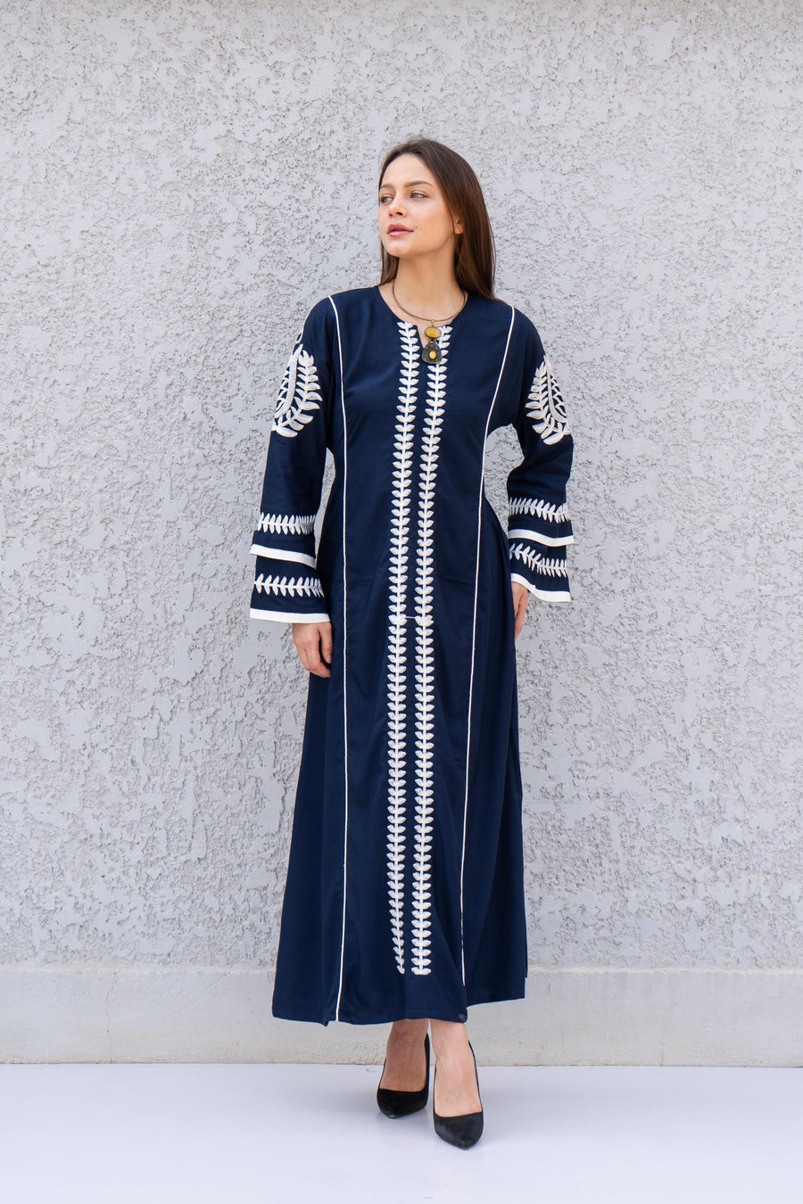 Elegant Royal blue embroidered kaftan dress, Cotton caftan women, Long sleeve caftan, Chic embroidered caftan, High quality Egyptian cotton
