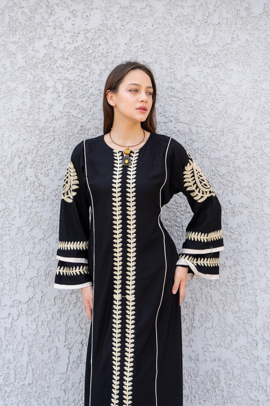 Elegant Royal blue embroidered kaftan dress, Cotton caftan women, Long sleeve caftan, Chic embroidered caftan, High quality Egyptian cotton