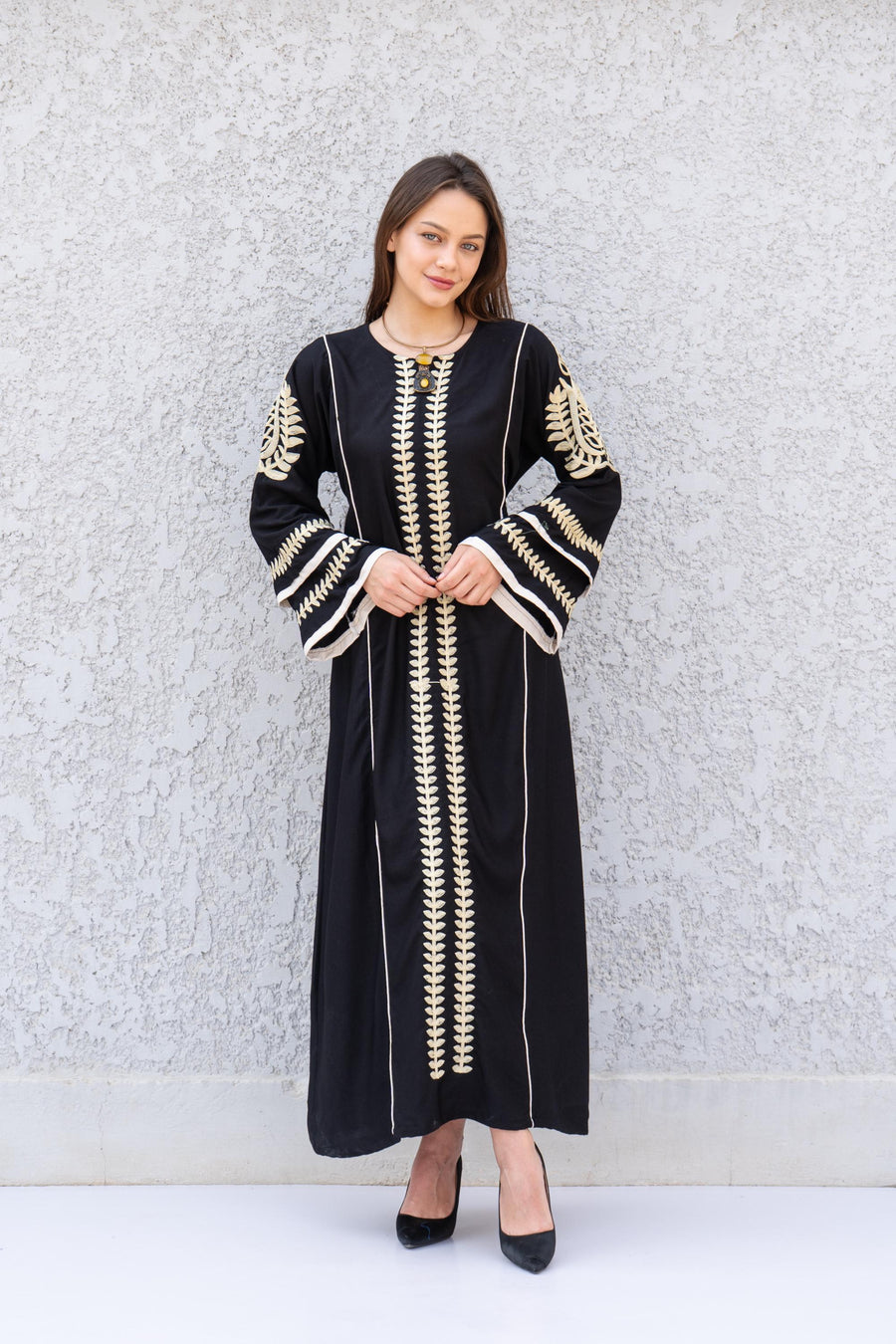 Elegant Royal blue embroidered kaftan dress, Cotton caftan women, Long sleeve caftan, Chic embroidered caftan, High quality Egyptian cotton