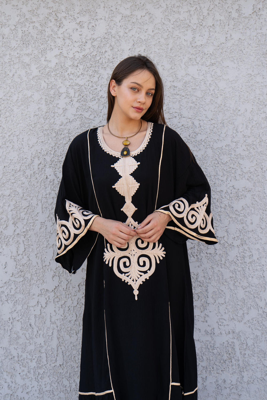 Hand embroidered Mint/Blue Kaftan maxi dress, Kaftan maxi, Cotton caftan women, caftan, Chic embroidered caftan, Egyptian cotton 10-23