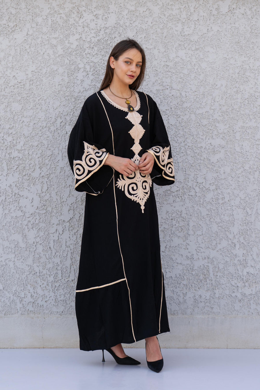 Hand embroidered Mint/Blue Kaftan maxi dress, Kaftan maxi, Cotton caftan women, caftan, Chic embroidered caftan, Egyptian cotton 10-23