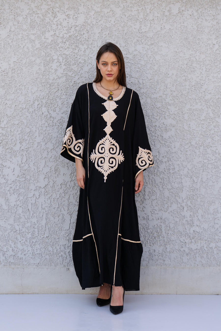 Hand embroidered Mint/Blue Kaftan maxi dress, Kaftan maxi, Cotton caftan women, caftan, Chic embroidered caftan, Egyptian cotton 10-23