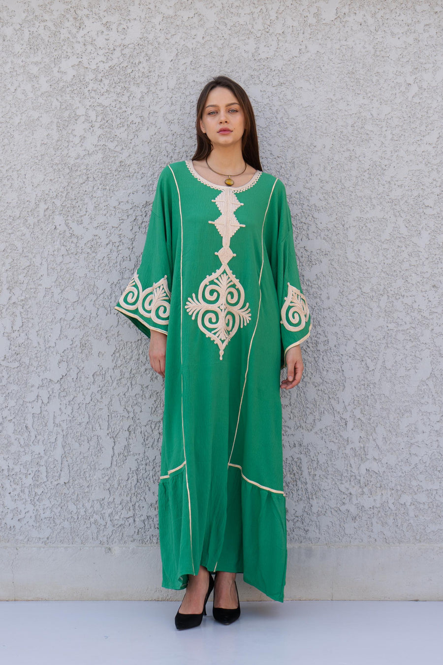 Hand embroidered Mint/Blue Kaftan maxi dress, Kaftan maxi, Cotton caftan women, caftan, Chic embroidered caftan, Egyptian cotton 10-23