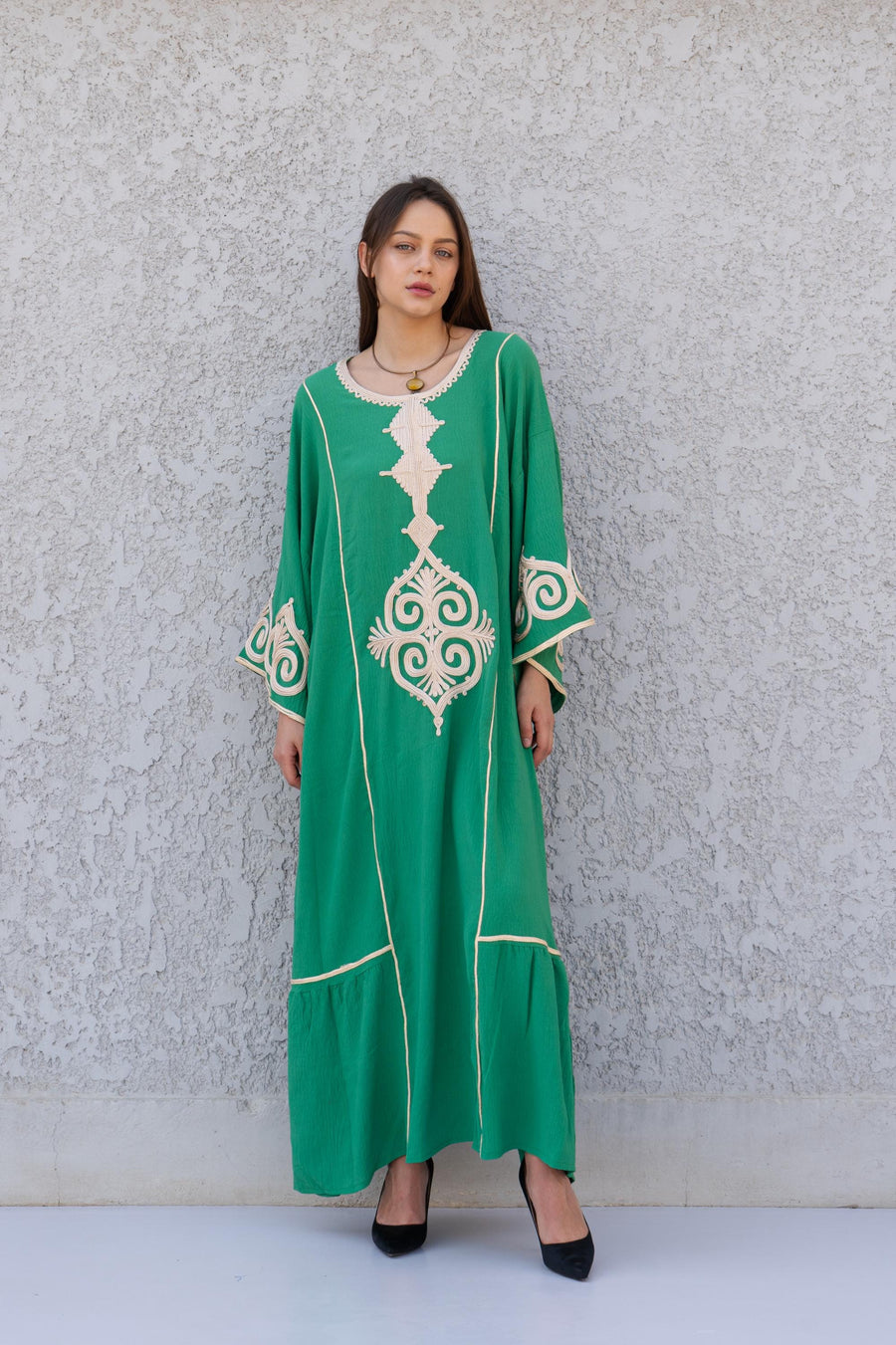 Hand embroidered Mint/Blue Kaftan maxi dress, Kaftan maxi, Cotton caftan women, caftan, Chic embroidered caftan, Egyptian cotton 10-23